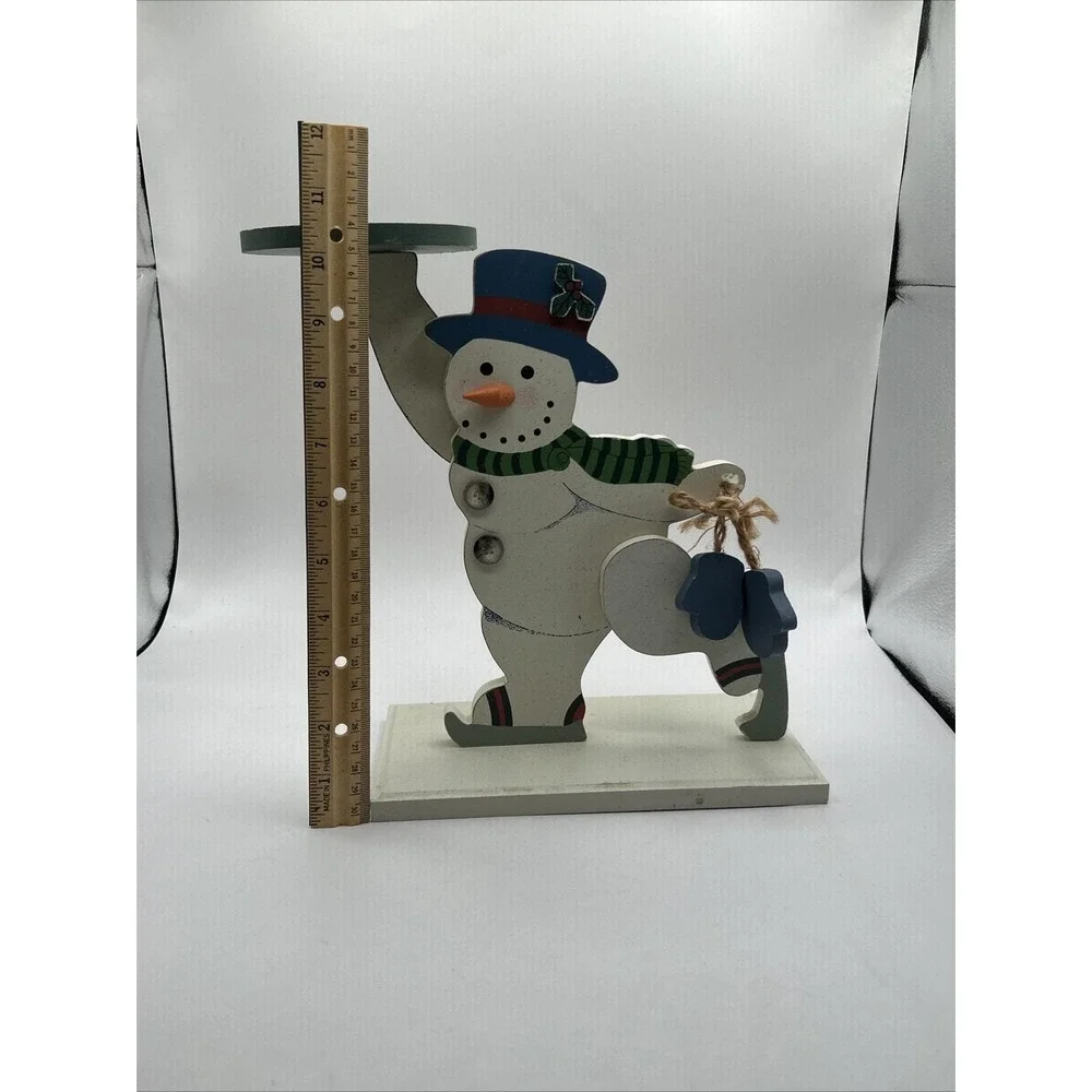 1999 Vintage ABC‎ Distributing Snowman Candle Holder Skating Holiday Decoration